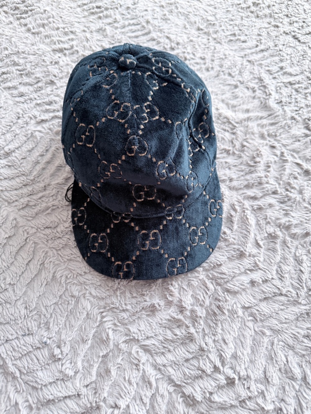 Gucci Navy Unisex Corduroy Monogram Cap